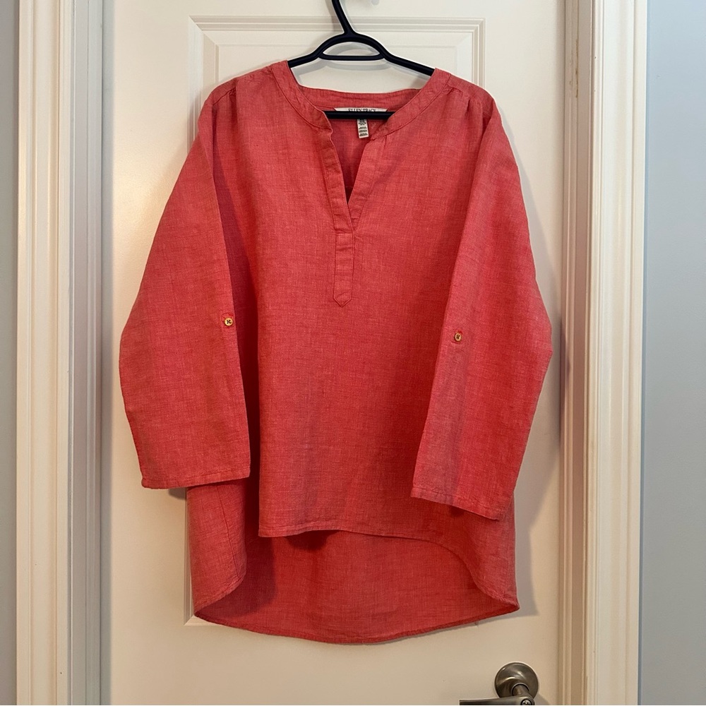 Ellen Tracy Coral Linen Tunic Top